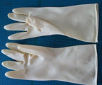 Close-up of thick and strong rubber gloves for household use.