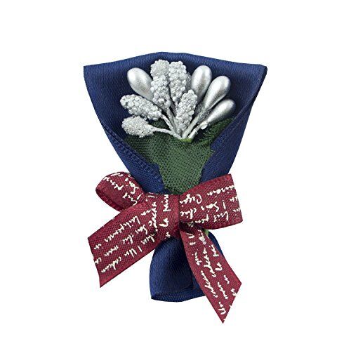 H0997 Navy Blue Pretty Ribbon Decorative Bow and Berry Bouquet Fabric Embellishment Trims - Pack of 5