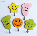 Assorted shapes of self adhesive hooks in vibrant colours.