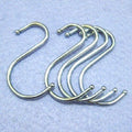 Five stainless steel S hooks displayed on a white background.