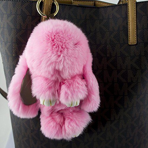 Large Cute Pink Fluffy Bunny Rabbit Keyring Charm Hangbag Charm