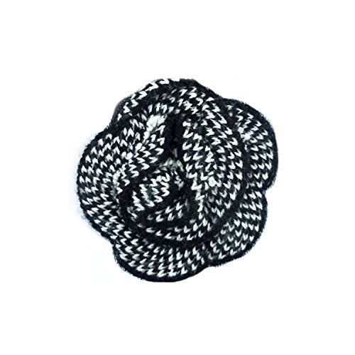 Knitted Black and White Patterned Decorative Rosettes Sew on Trim with Net Backing - 1 Metre Appx 12 pcs (8 x 8 cm)