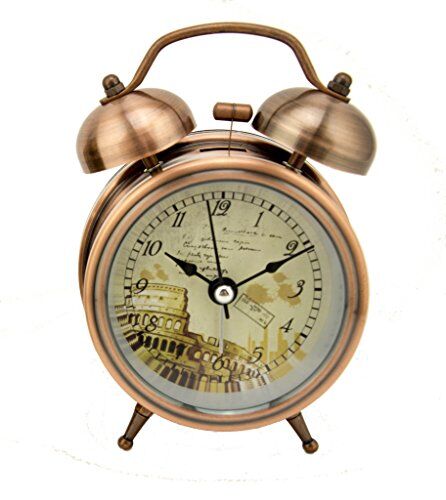 Vintage Roman Colosseum alarm clock in copper tone finish.