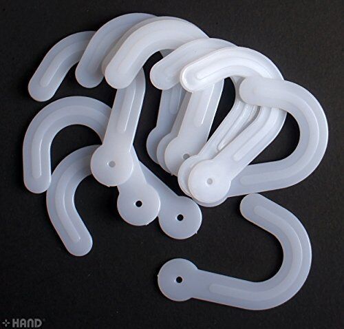 Pack of ten white plastic hangers displayed together.