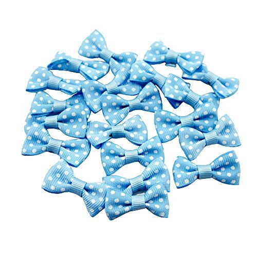 ® Pretty Polka Dot Ribbon Bow Accessories Embellishments - 33 mm x 20 mm - Pack of 20 - Blue