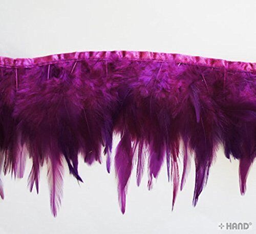 Close-up of mulberry purple double layer duck feather trim.