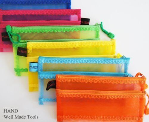 Mesh pencil pouch in a vibrant colour, ideal for stationery.