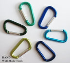 Close-up of a 70mm carabiner spring snap link hook showing details.