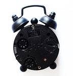 Mini white silent metal twin bell alarm clock featuring a mustache.