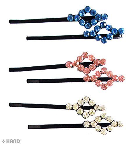 CHP Beautiful Shiny Diamante Crystal Assorted Designs and Colours Hair Pins for All Ages - Pack of 3 Pairs (CHP02)
