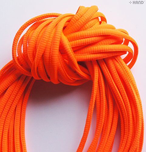 Close-up of neon orange oval trainer shoe laces