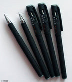 Set of five F-16 fine point black ink pens arranged neatly.
