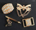 Four gold tone DIY accessories with Diamote gems displayed together.