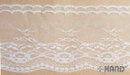 Lace border trim used in a sewing project for embellishment.