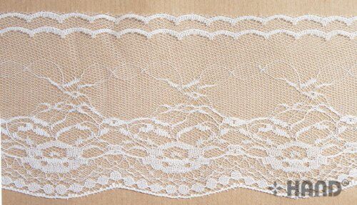 Lace border trim used in a sewing project for embellishment.