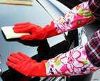 Soft & Comfy Brushed Fabric Inner Lined Arms Length Rubber/Latex All Purpose Cleaning Glove, Size M (Pair 20"Length) - 2 Pairs