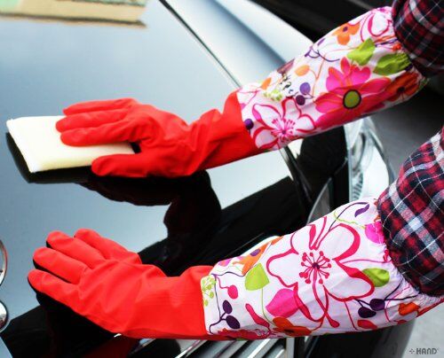 Soft & Comfy Brushed Fabric Inner Lined Arms Length Rubber/Latex All Purpose Cleaning Glove, Size M (Pair 20"Length) - 2 Pairs