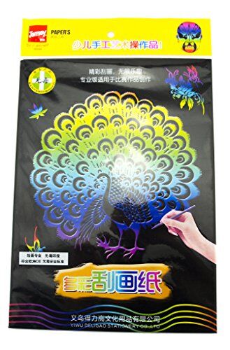 Five sheets of multicoloured scratch art paper