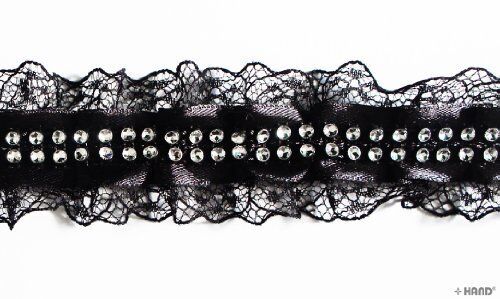T22 black decorative lace ribbon trim with diamante gems