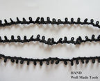 Close-up of black nylon loop trim showing texture and detail