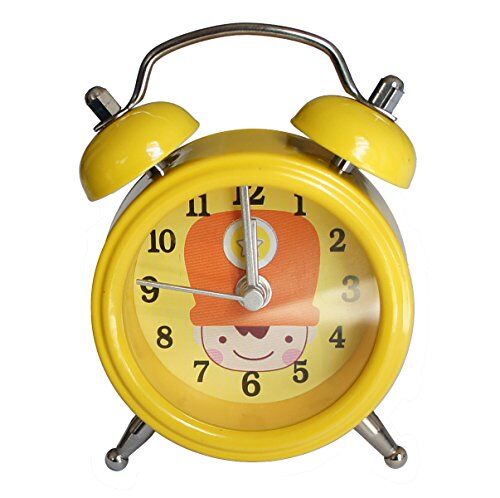 Close-up of the twin bells on the yellow alarm clock