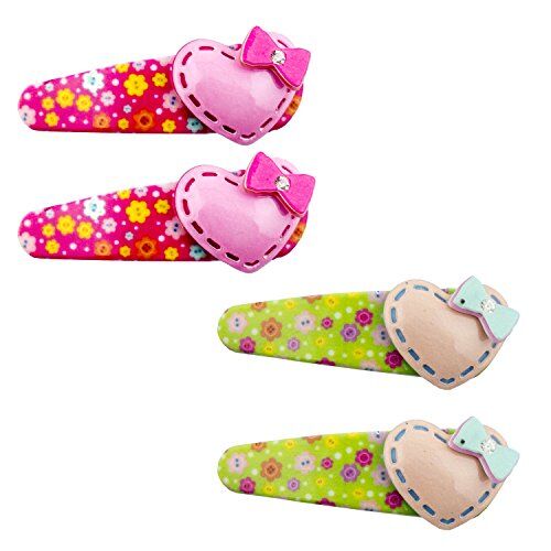 Two pairs of floral pattern heart and bow hairclip barrettes