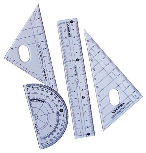 Half circle angle measurer and eraser in the kit.