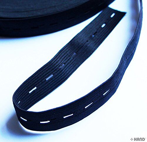 Roll of black fold-able clean finishing elastic, 2cm wide.