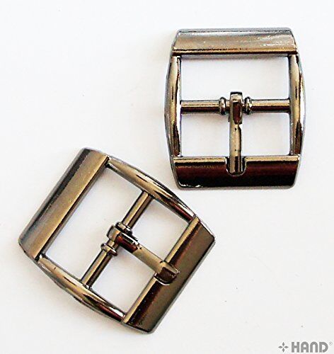 Close-up of a 2cm gunmetal tone buckle for bags