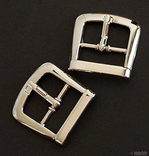 Close-up of a 2.2cm silver tone buckle with slider bar.