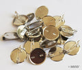 50 round silver plate name badge pins displayed in a pack