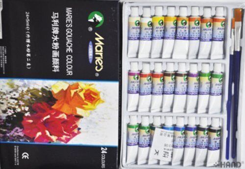 Maries Gouache Colours Artist Paints Set of (24) + 2 Free Paint Brushes