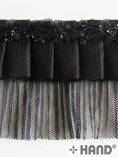 White variant of ruffle net trim with decorative border
