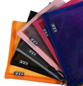 Two A5 mesh nylon zip up folder bags in assorted colours.