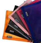 Two A5 mesh nylon zip up folder bags in assorted colours.