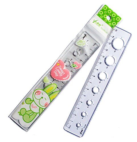Close-up of the straight and wavy plastic rulers included in the pencil case.