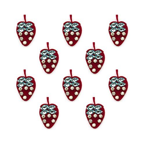Red strawberry shape felt trim with blue crystals and clear diamante.