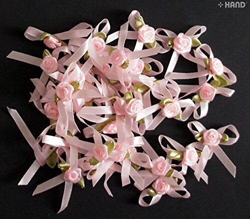Pack of decorative pink flower trims with bow for crafts