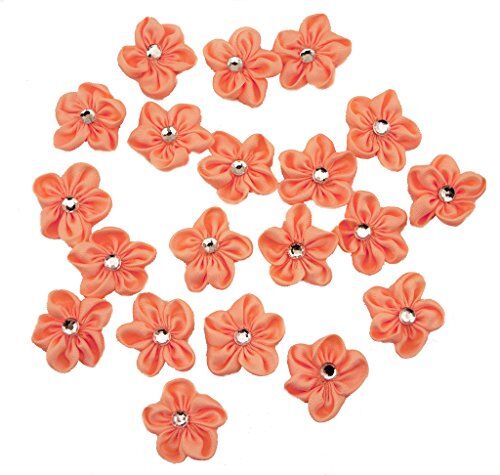 Peach pink flower sew on trim with crystal bead centre.