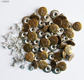 Pack of vintage gold No5 jeans buttons displayed on a white background.