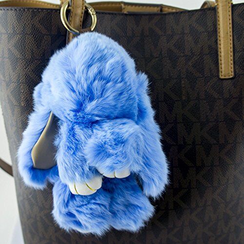 Large Cute Blue Fluffy Bunny Rabbit Keyring Charm Hangbag Charm
