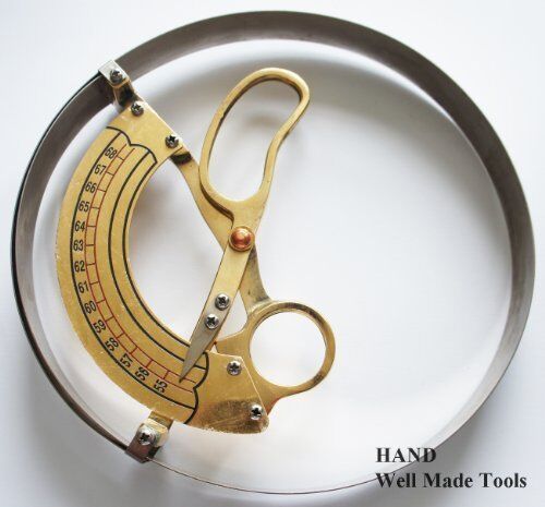 Close-up of the hat measurer's handles and measurement markings.