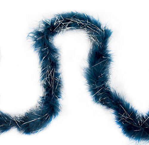 B703 Silver Trim Prussian Blue Feather Garland displayed on a white background.