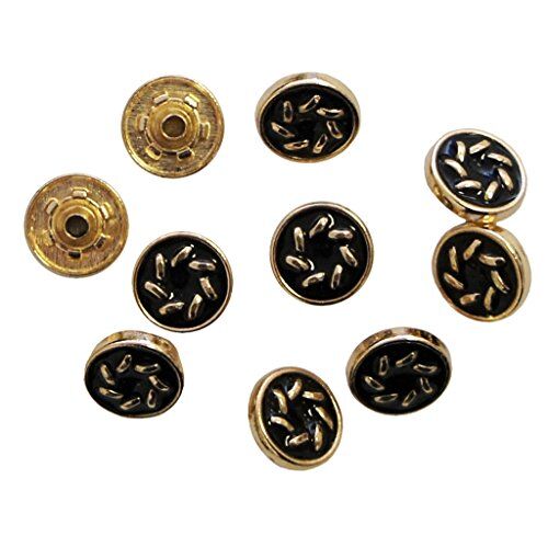 Pack of 10 sets of decorative gold and black press studs.