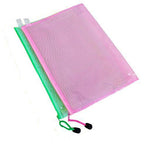 Close-up of the strong protective web material of the zip file bag.