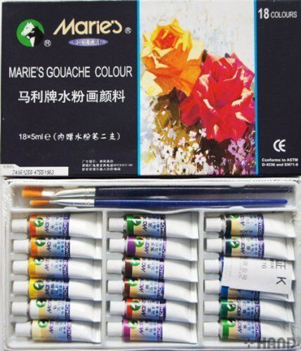 Marie's Gouache Paints Set of 18 displayed on a table