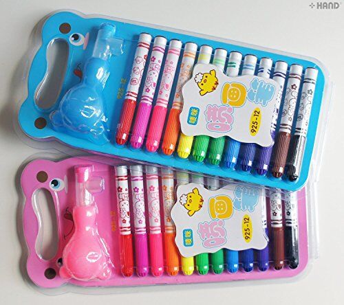 925-12 Childrens Cute Magic Pens, Blow Markers (pack of 12) with Stencils and Sketch Book