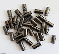 Close-up of dark copper tone toggle spring stop cord locks