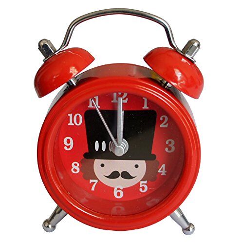 Red Soldier alarm clock with twin bells on a bedside table