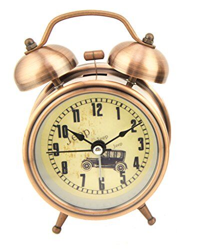 Vintage Jeep alarm clock in stylish copper tone finish.
